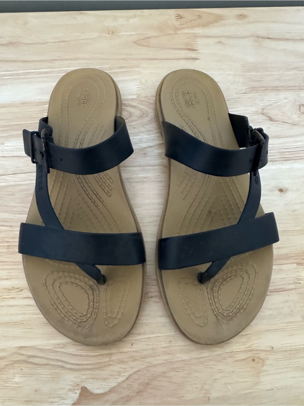 CROCS Women's Black and Tan Sandals